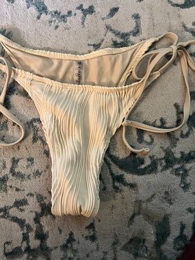 Zaful Cream Textured Tie-Side Bikini Bottoms